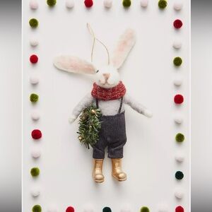 Anthropologie Terrain Rabbit Farmer Wool Felt Christmas Ornament Holidays Wreath